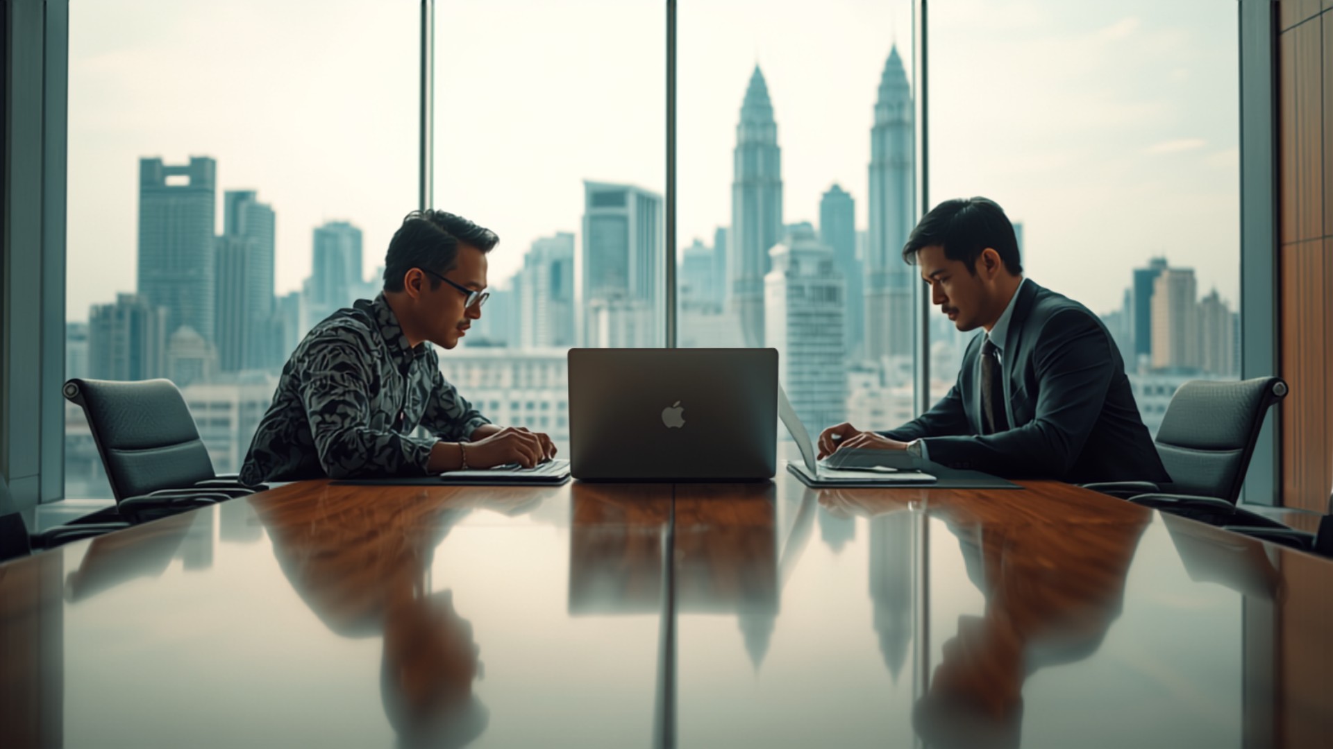 Advisors reviewing transaction documents in a Kuala Lumpur boardroom
